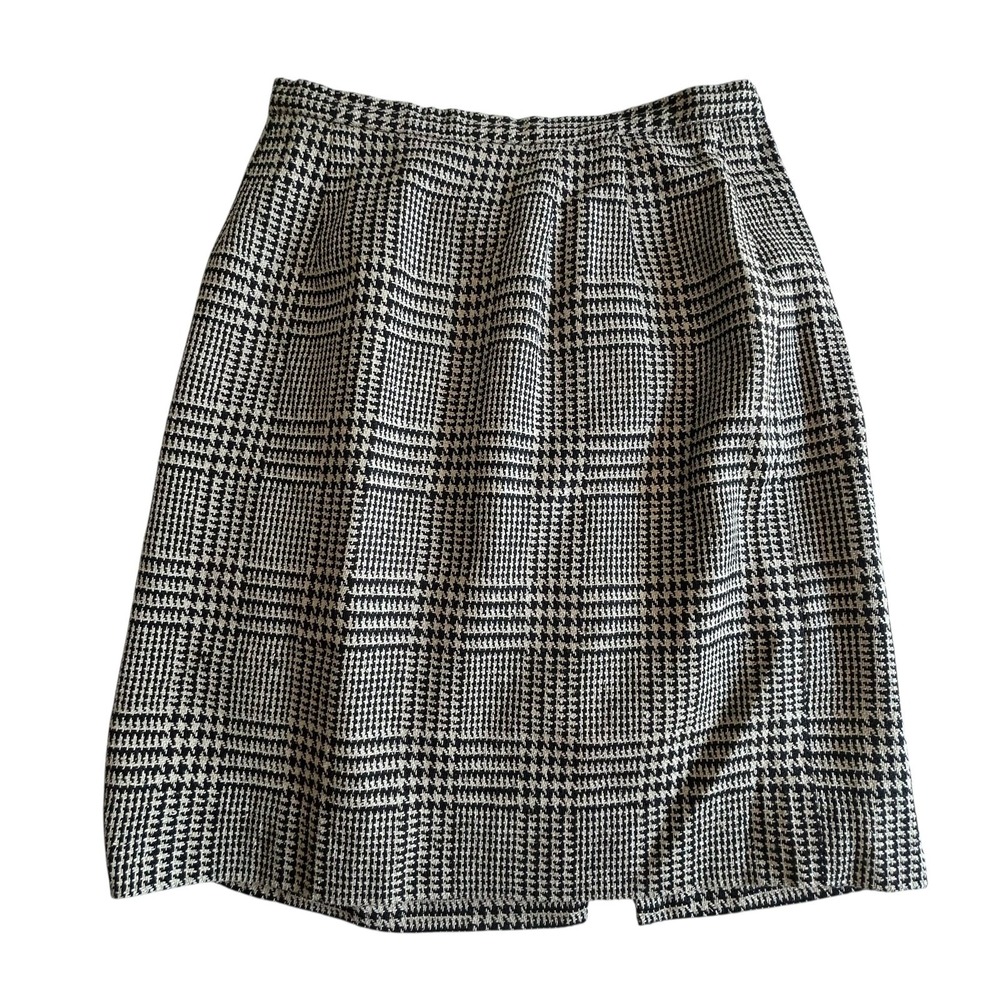 Silk‎ Houndstooth Pencil Skirt Size 6 Black Ivory Slit Lined Classic Career Wear